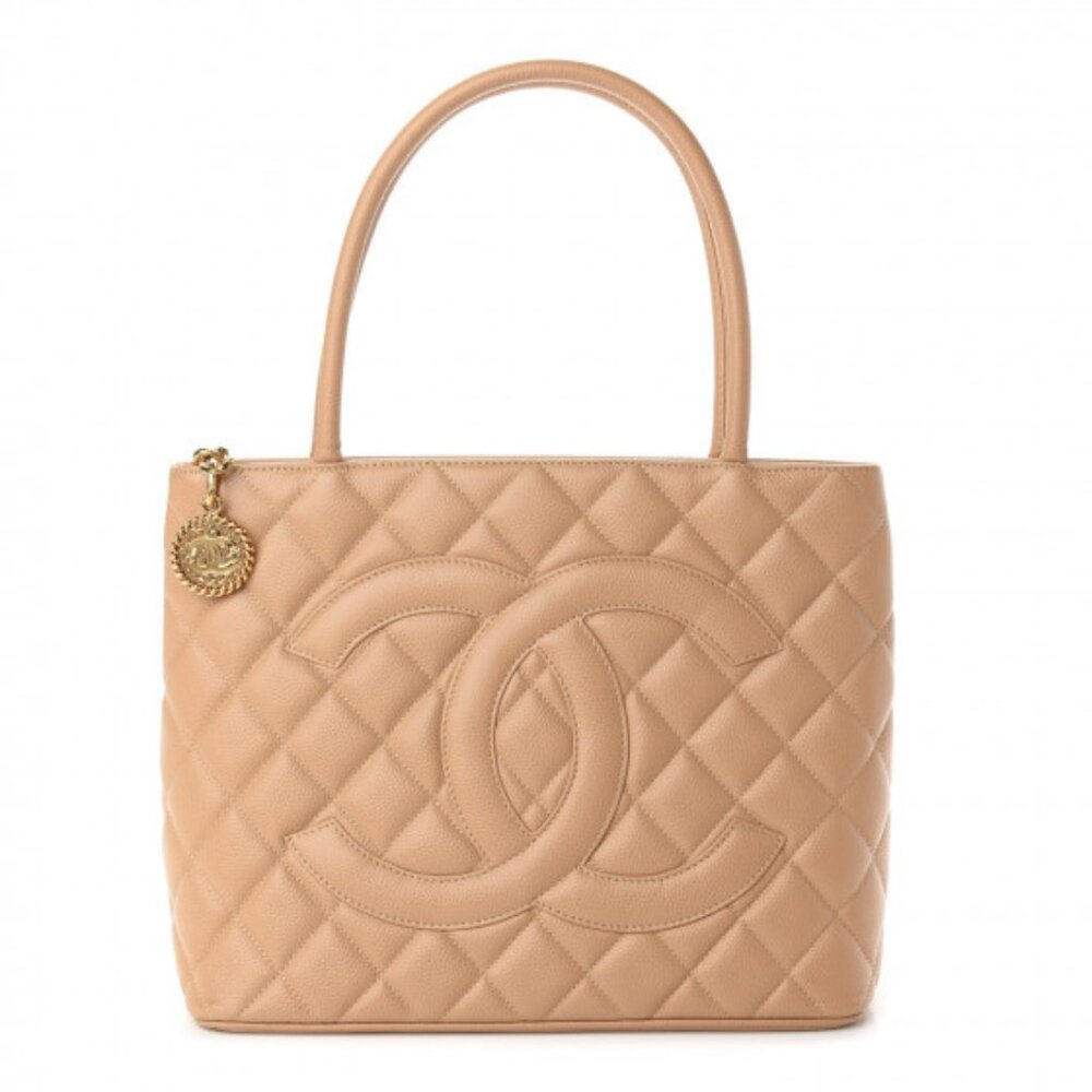 Chanel  Caviar Quilted Medallion Tote Beige